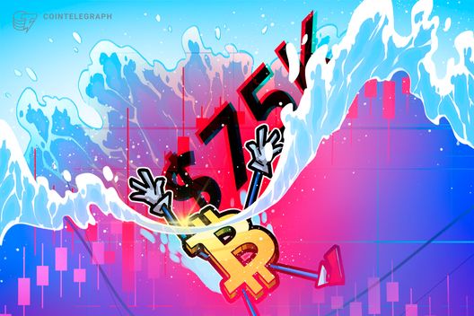 De prijs van Bitcoin daalt naar $75.000, omdat de nieuwe sluiting van Hormuz de nadruk legt op olie