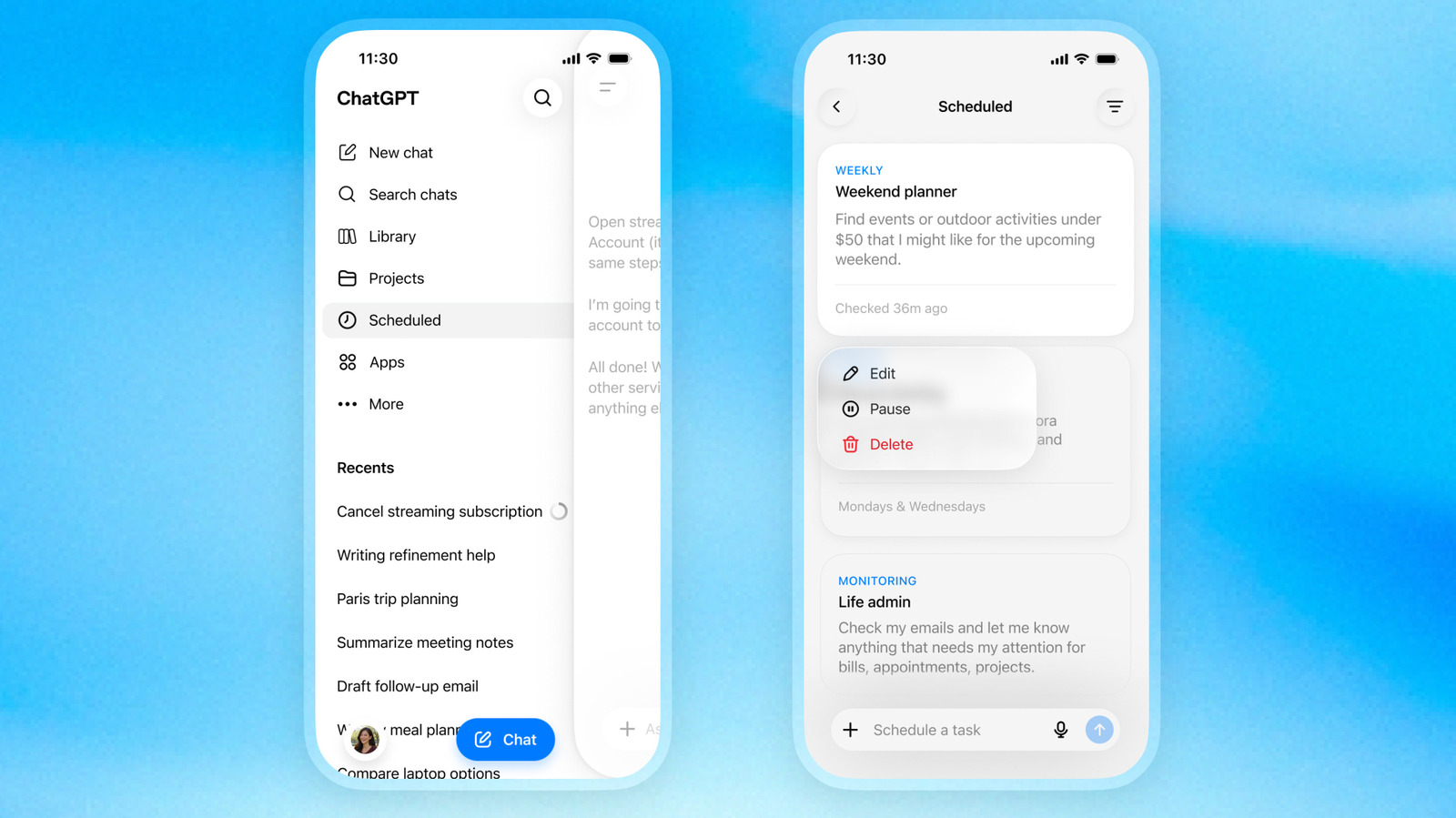 ChatGPT heeft nu een hub voor geplande taken