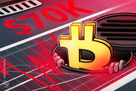 De prijs van Bitcoin daalt onder de $70.000, terwijl de cryptomarkten $800 miljoen liquideren