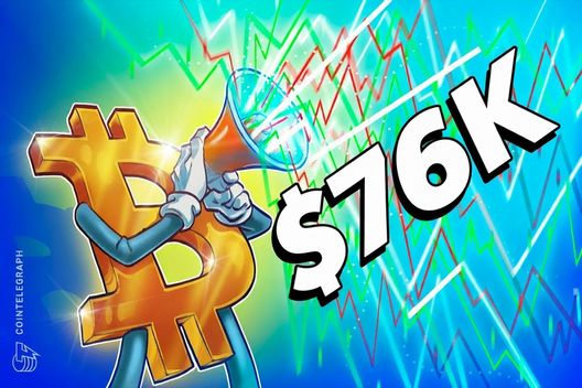 Bitcoin bereikt ‘verkoopdruk op de korte termijn’ na een rally naar $76.000: CryptoQuant