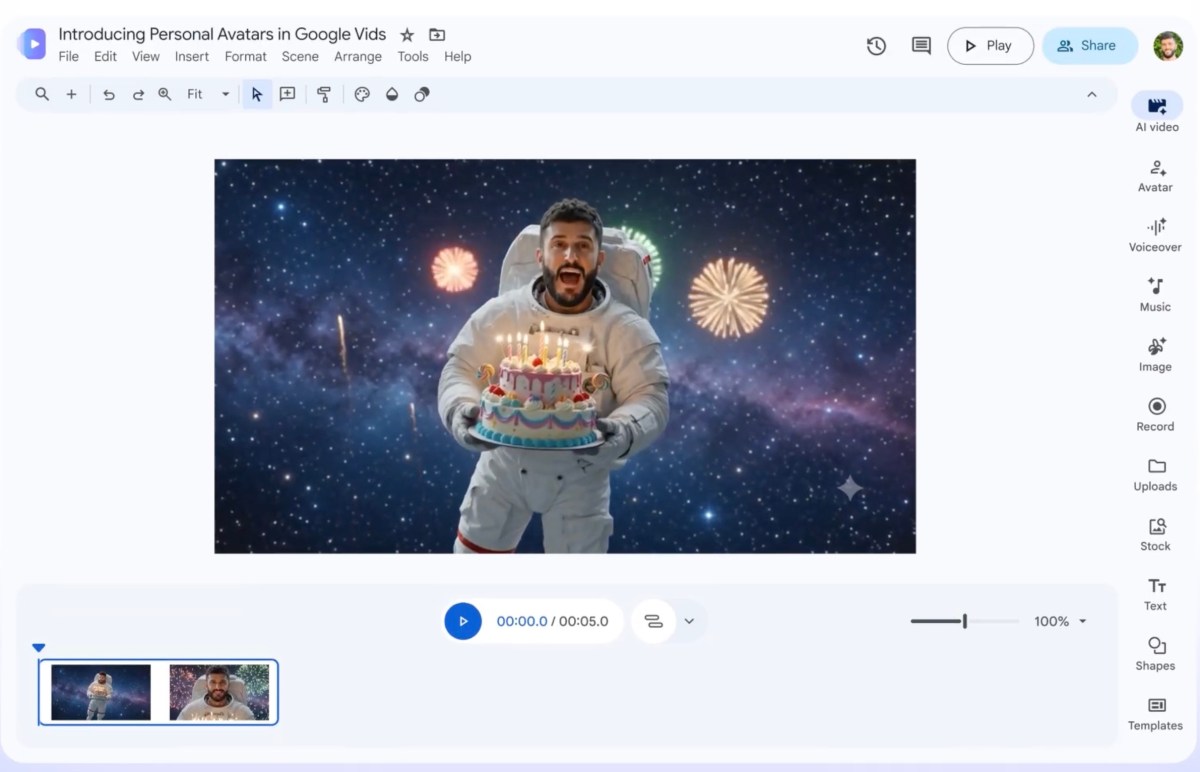 Met Google Vids kun je nu de hoofdrol spelen in je eigen AI-video's